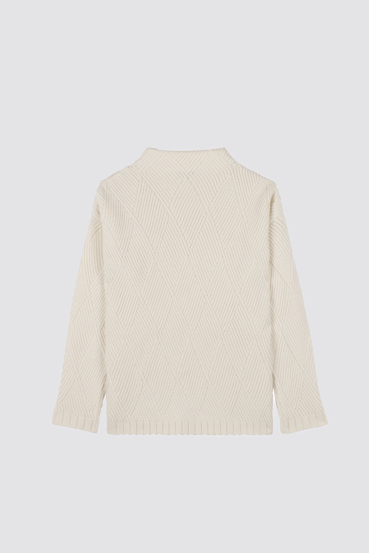 Diamond-pattern sweater w/ funnel neck Calamintha Cream