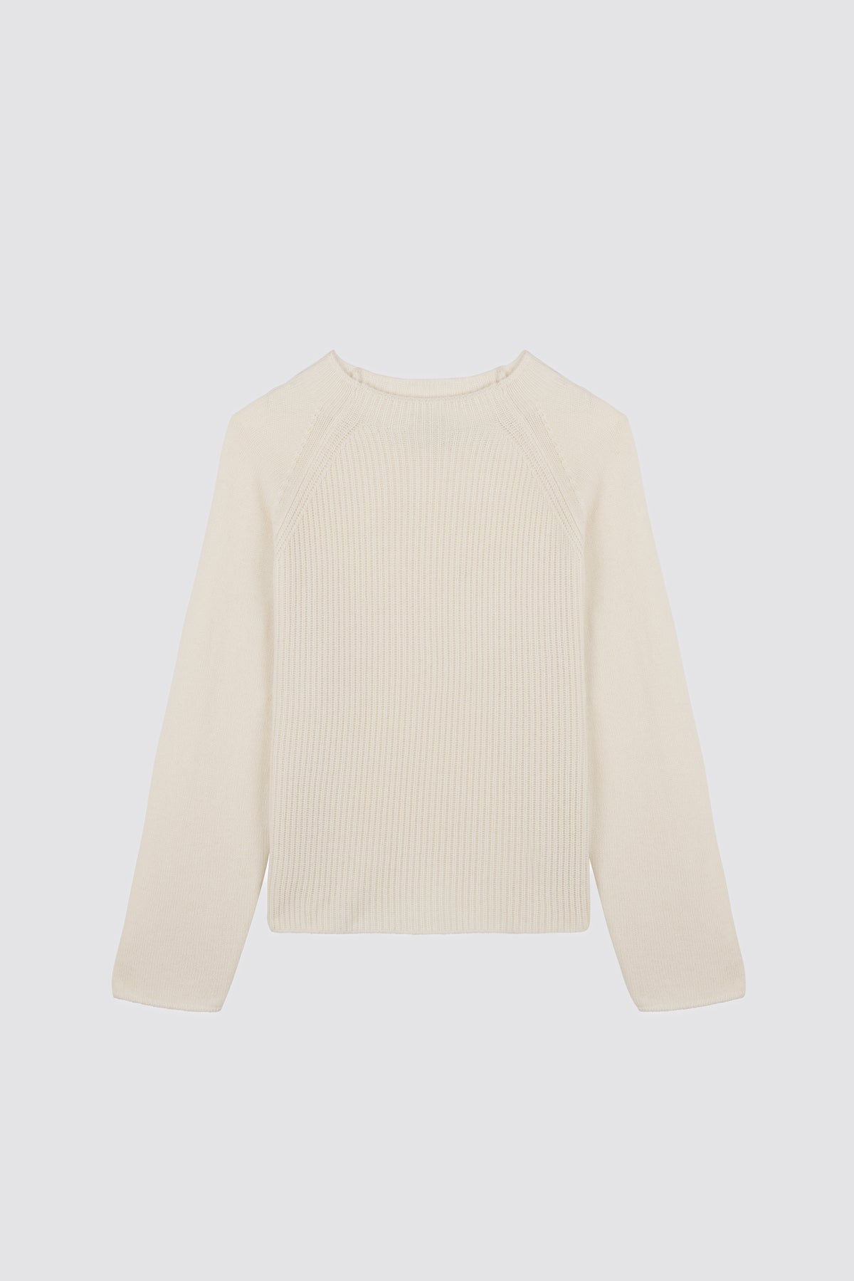 Plain knit sweater w/ English rib Campanula Cream