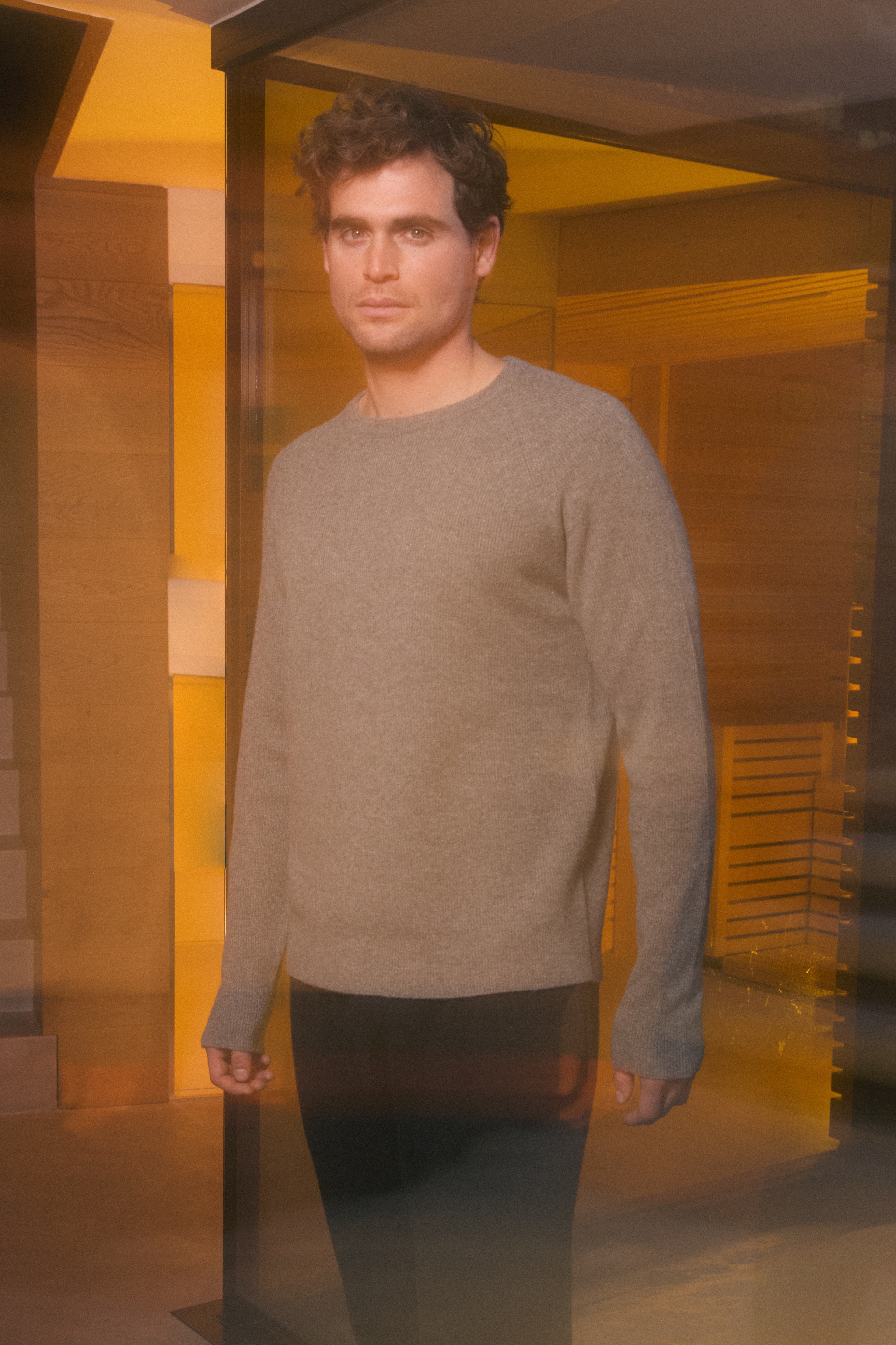 Maglione girocollo a costa punto inglese Timo Grigio Melange