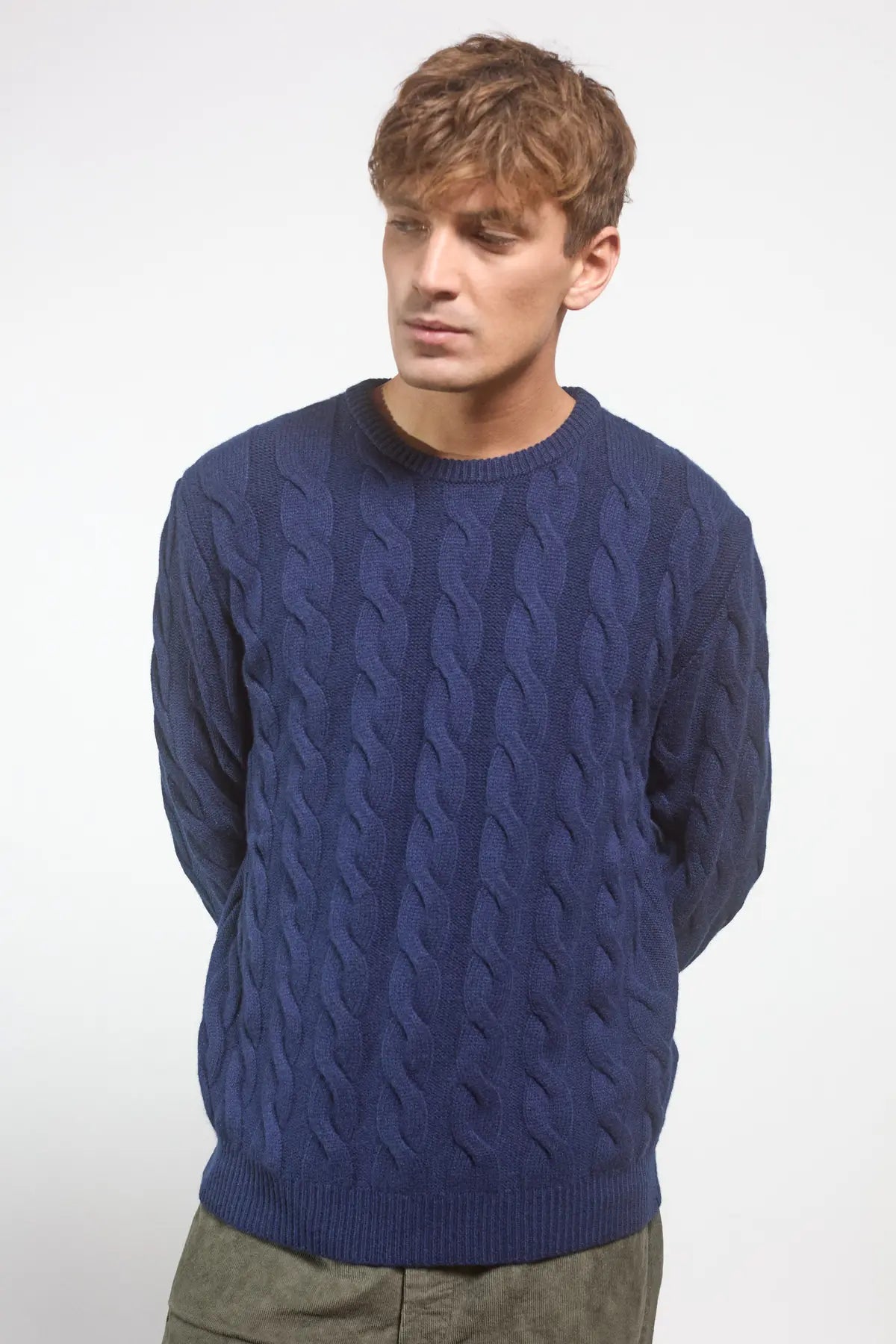 Maglione in maglia a trecce Anemone Blue Navy
