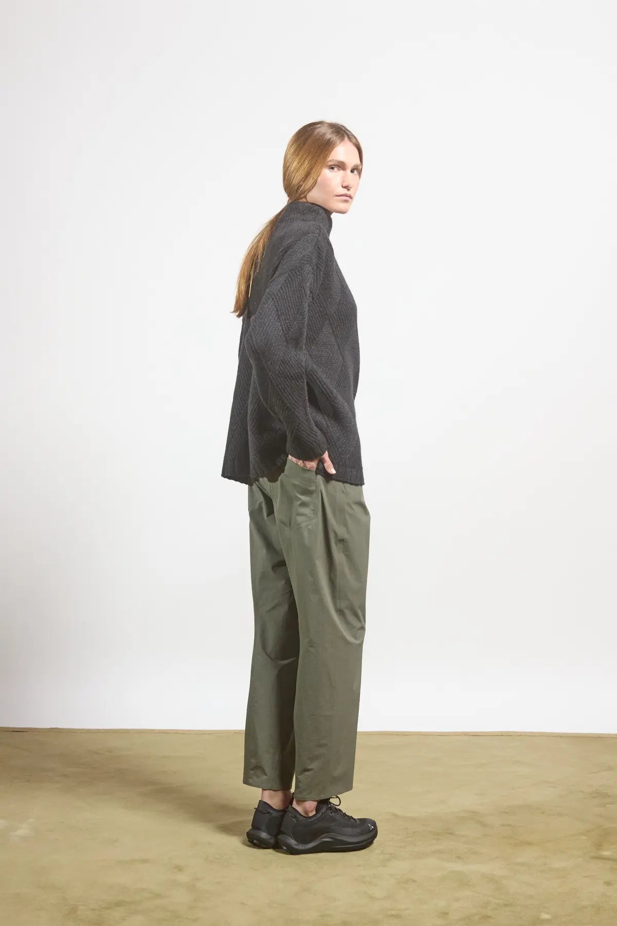 Diamond-pattern sweater w/ funnel neck Calamintha Anthracite