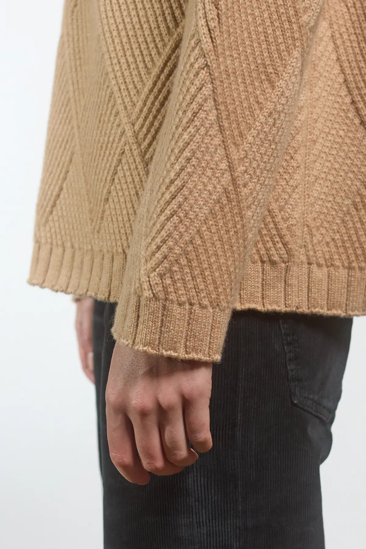 Diamond-pattern sweater w/ funnel neck Calamintha Beige