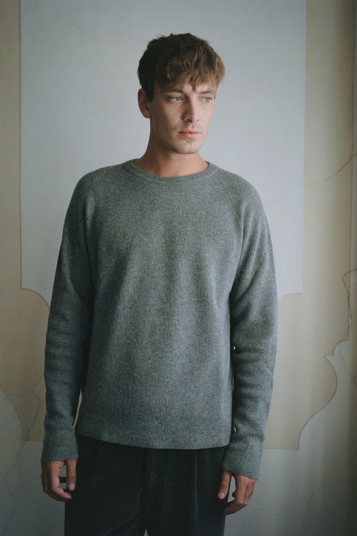Crew neck sweater in English rib knit Timo Dark Grey