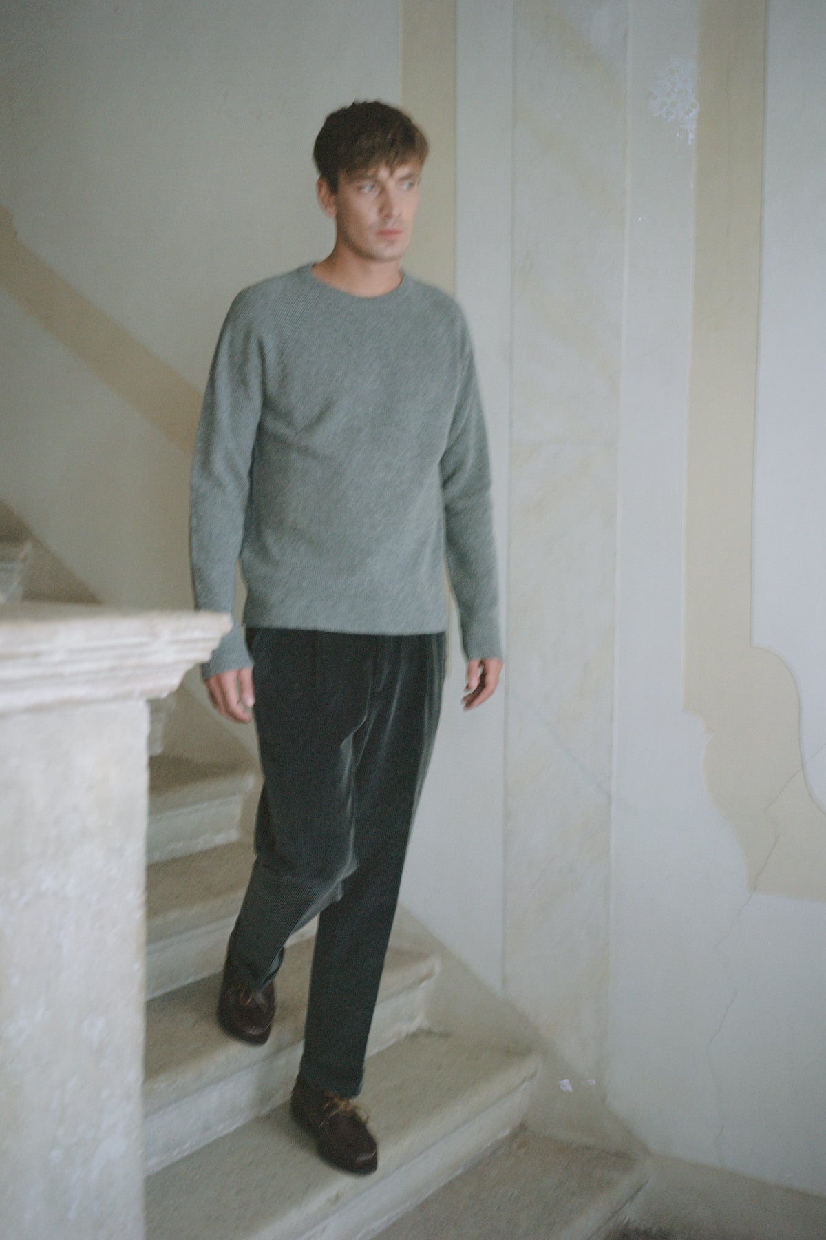 Crew neck sweater in English rib knit Timo Dark Grey
