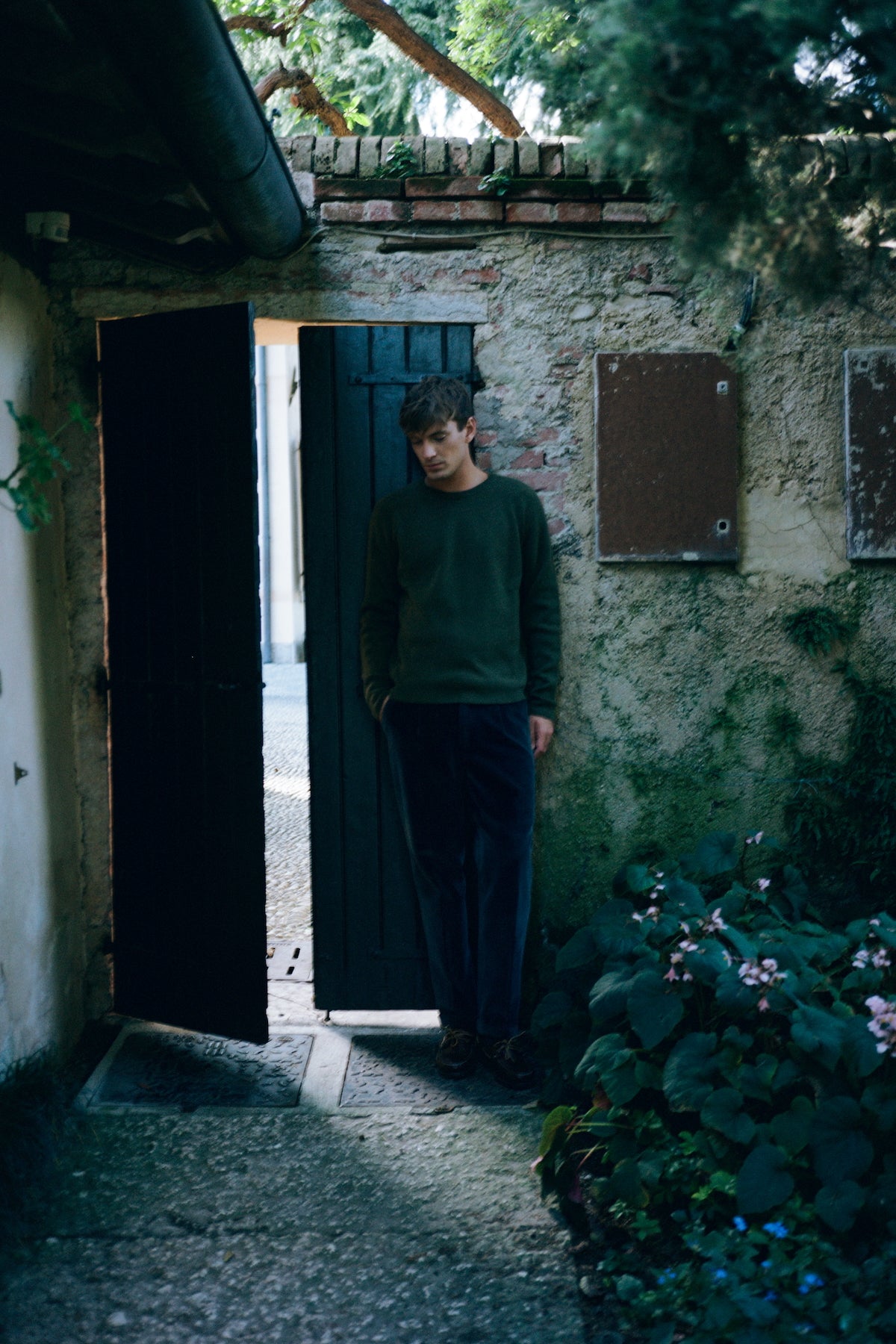 Maglione girocollo a costa punto inglese Timo Verde Militare