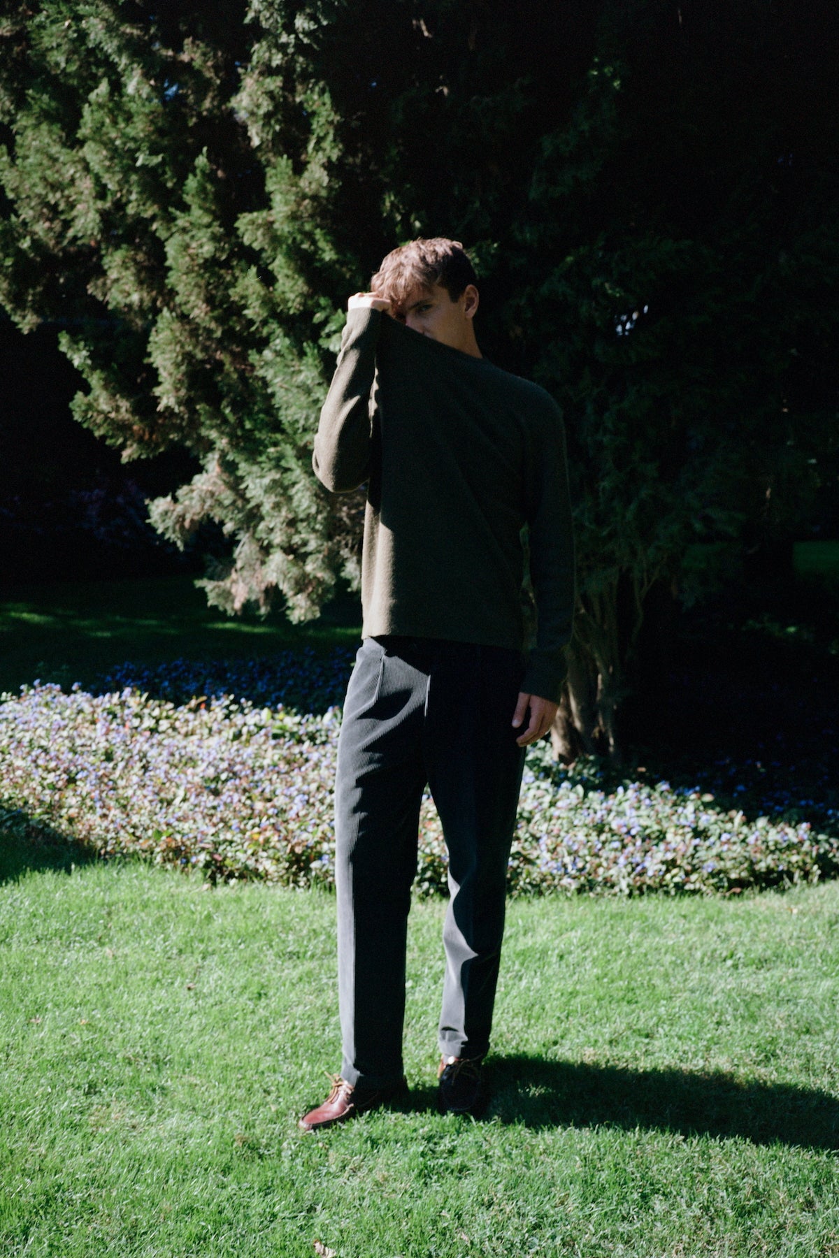 Maglione girocollo in maglia a coste inglesi Timo Verde Militare