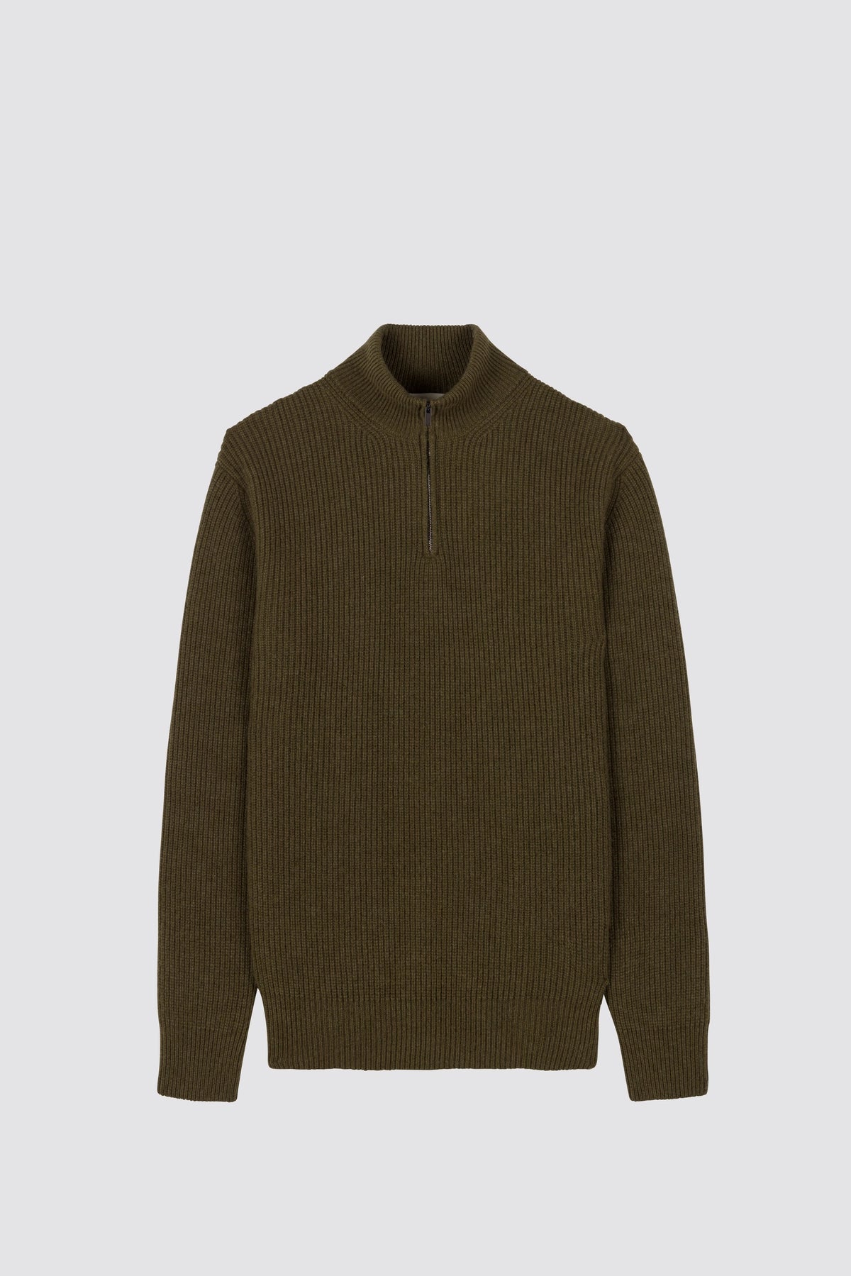 Rovero Cashmere Hibiscus Half-Zip Turtleneck Sweater in Military Green