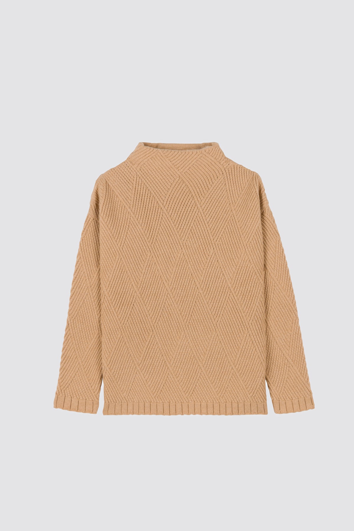 Diamond-pattern sweater w/ funnel neck Calamintha Beige