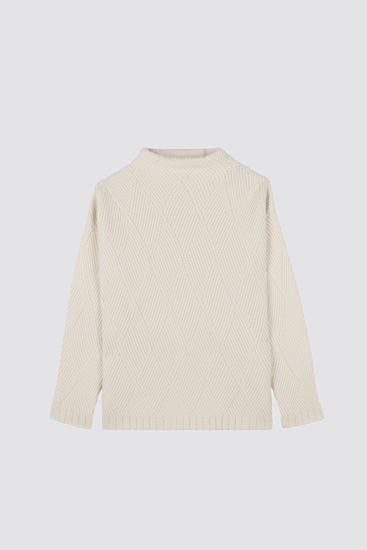 Diamond-pattern sweater w/ funnel neck Calamintha Cream