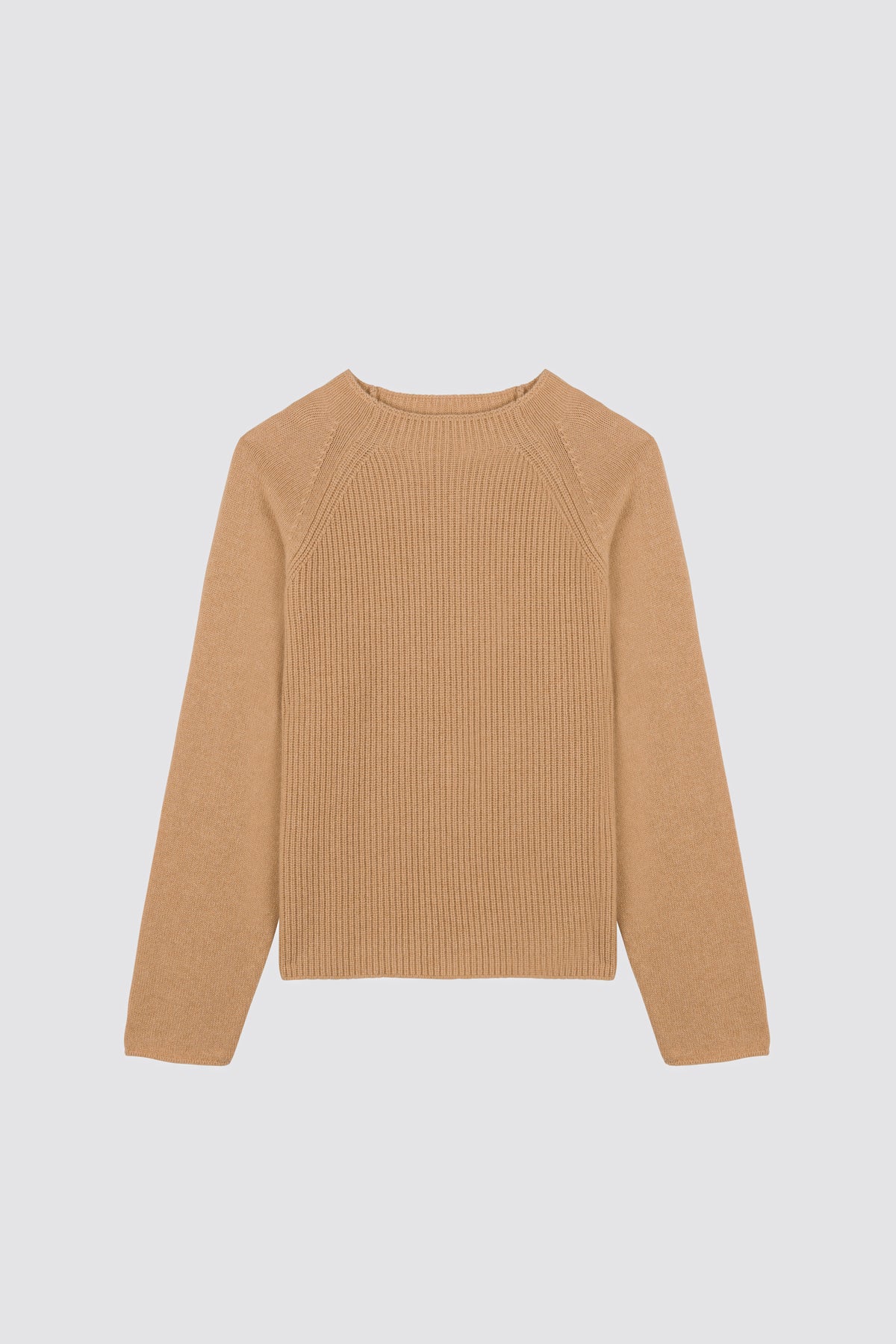 Plain knit sweater w/ English rib Campanula Beige