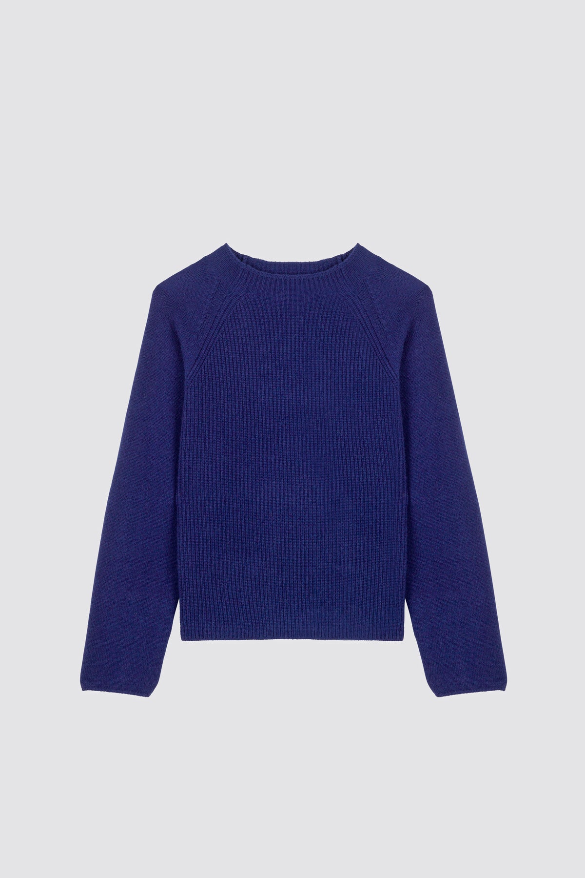 Plain knit sweater w/ English rib Campanula Blue Navy