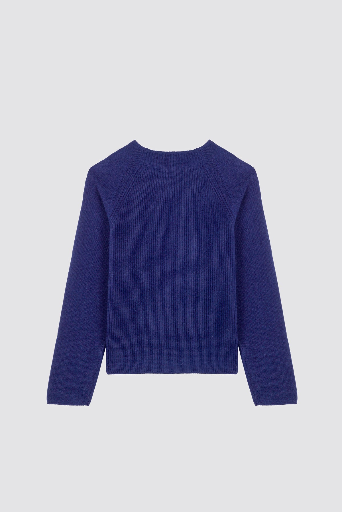 Plain knit sweater w/ English rib Campanula Blue Navy