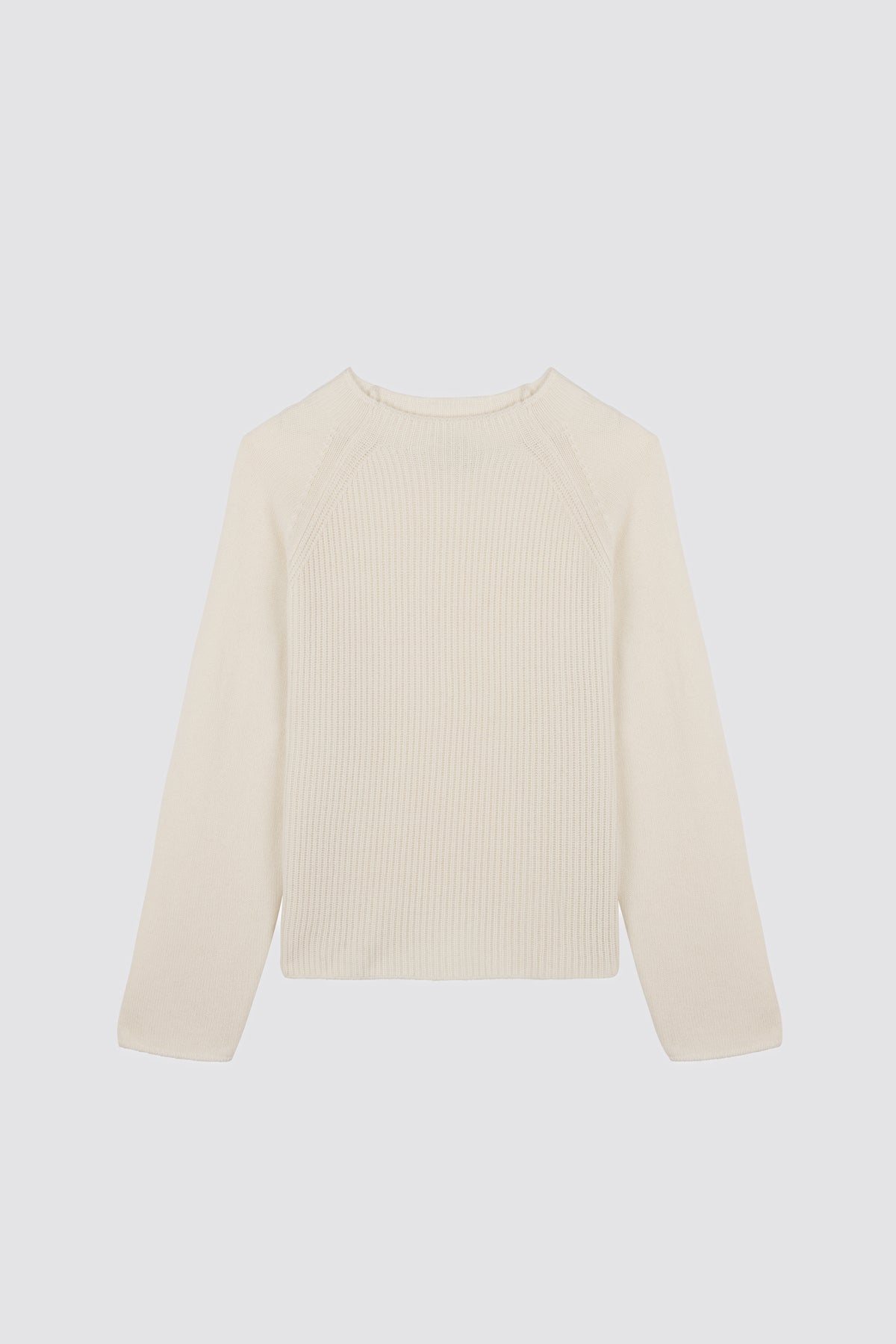 Plain knit sweater w/ English rib Campanula Cream