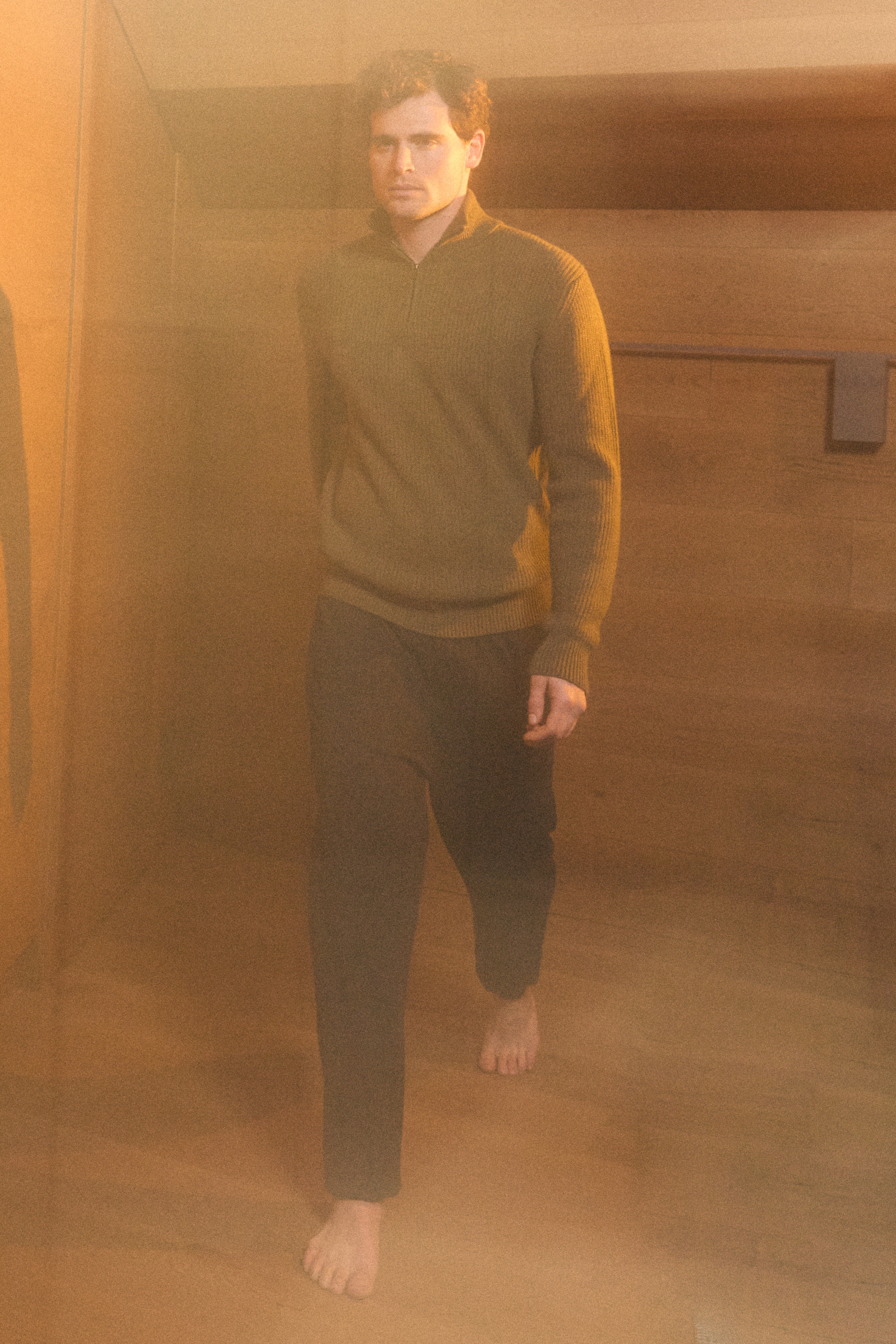 Rovero Cashmere Hibiscus Half-Zip Turtleneck Sweater in Military Green