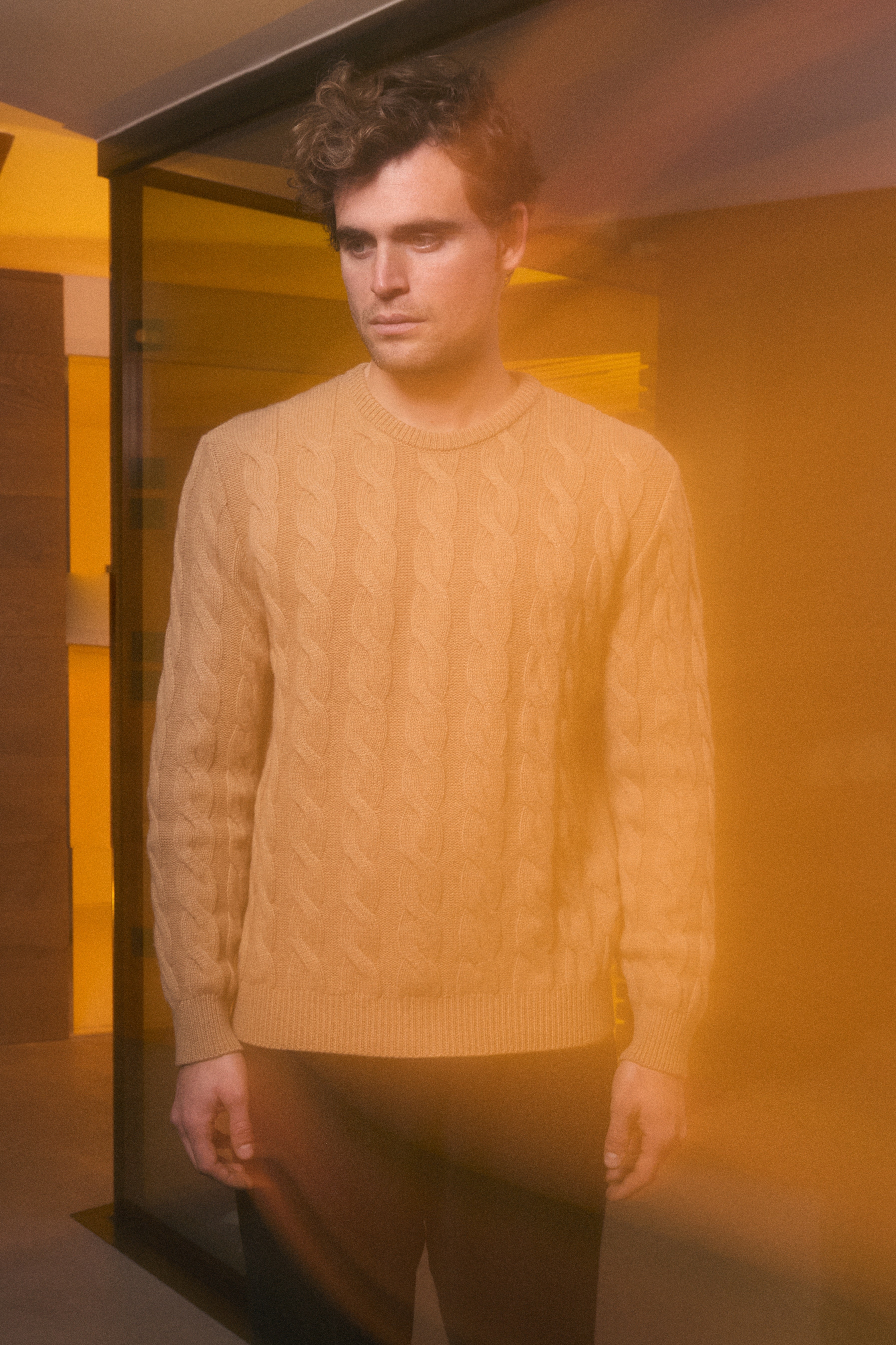 Maglione lavorato a maglia a trecce Anemone Cammello