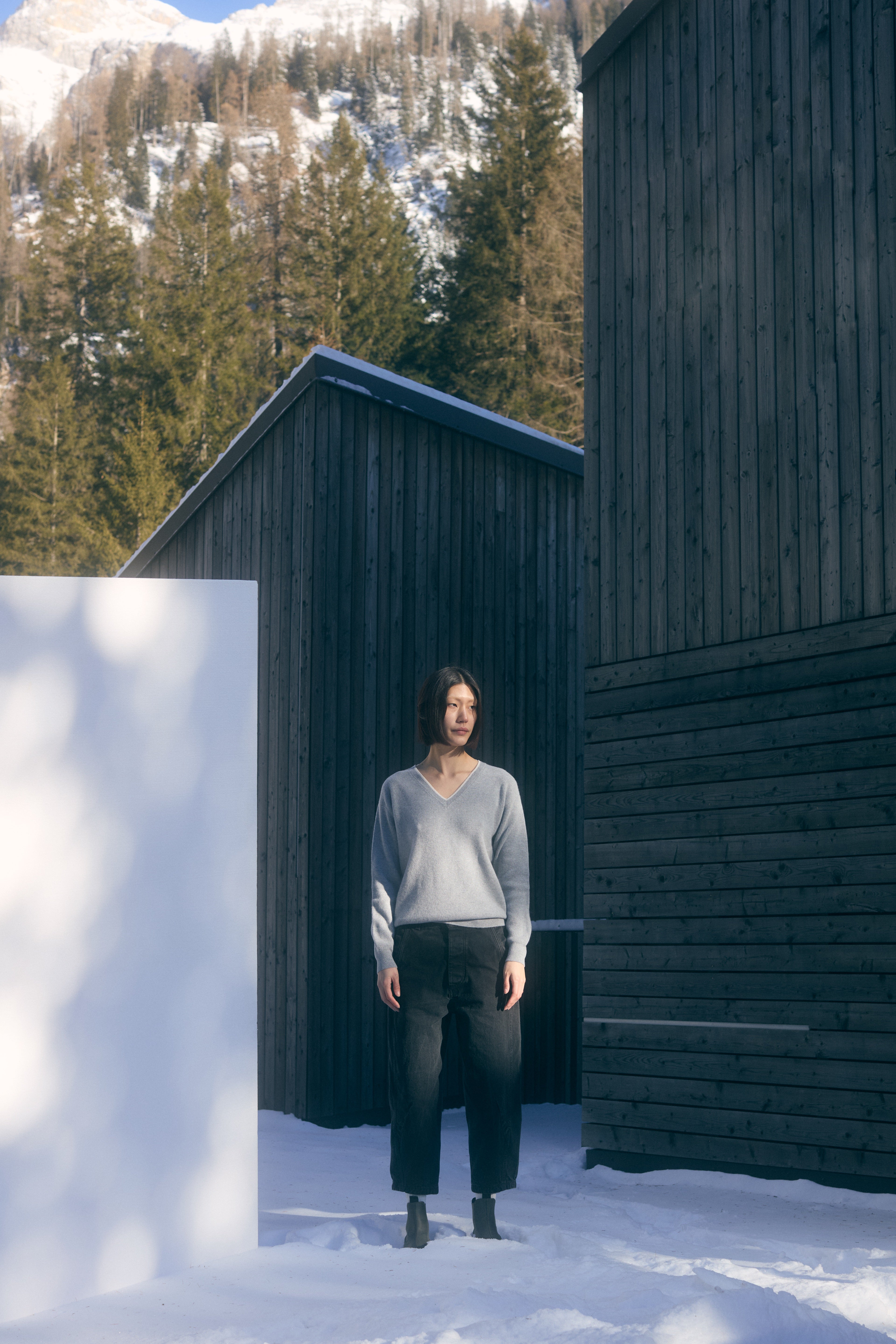 Maglione con scollo a V Verbena Grigio Mélange-Panna