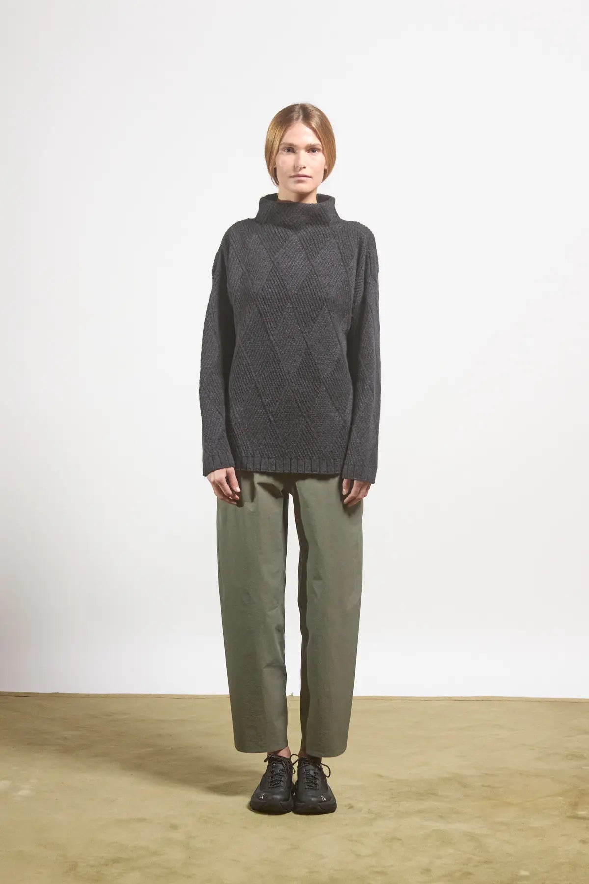 Diamond-pattern sweater w/ funnel neck Calamintha Anthracite