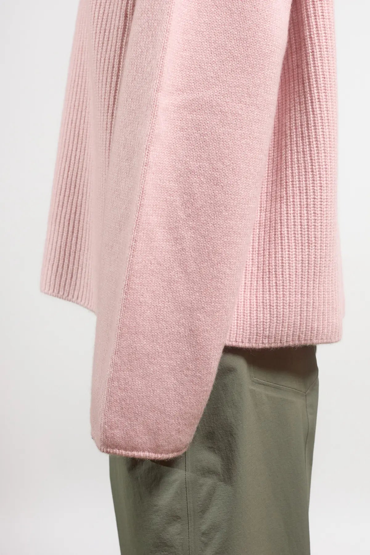 Plain knit sweater w/ English rib Campanula Antique Pink