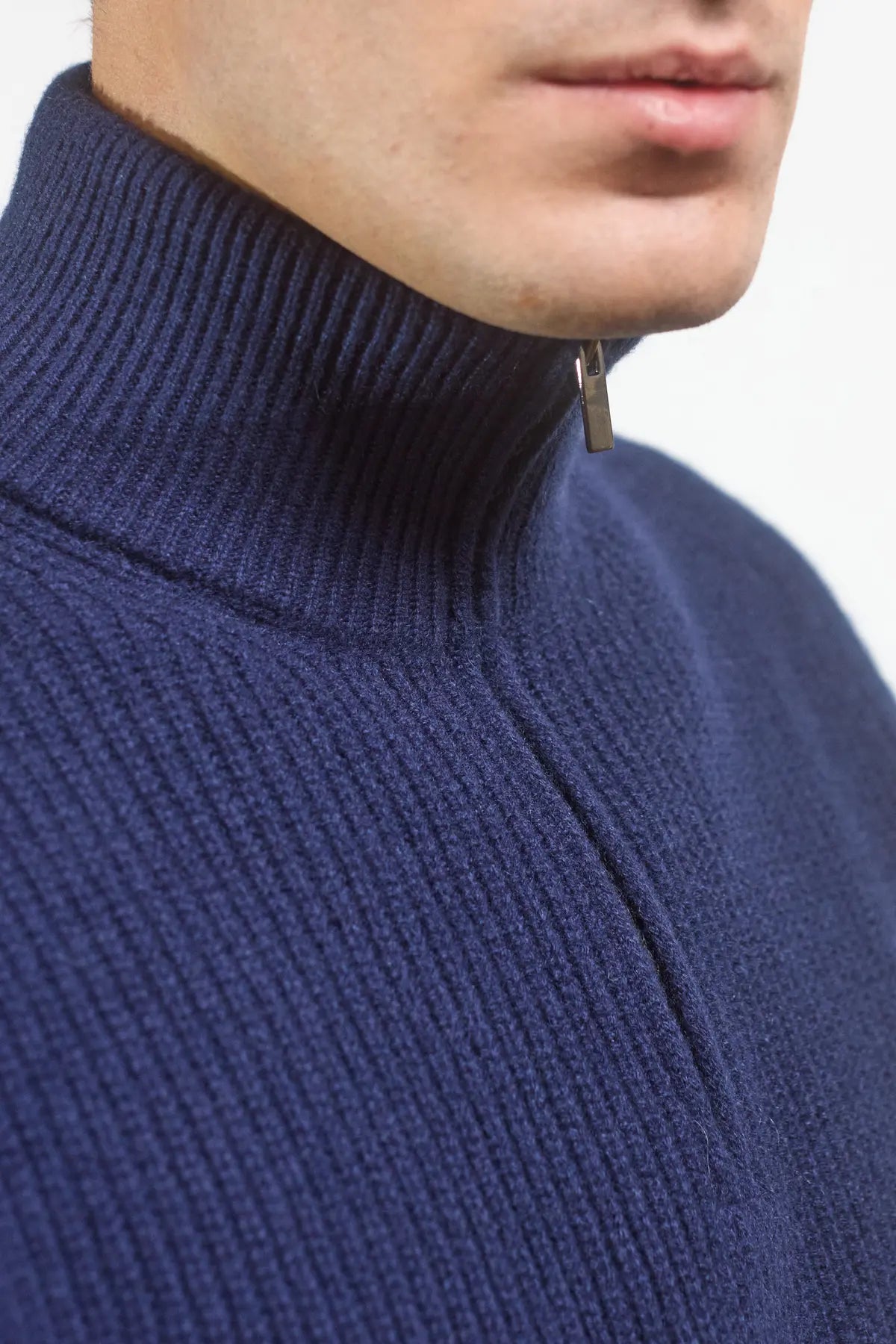 Maglione a collo alto con mezza zip Ibisco Blue Navy