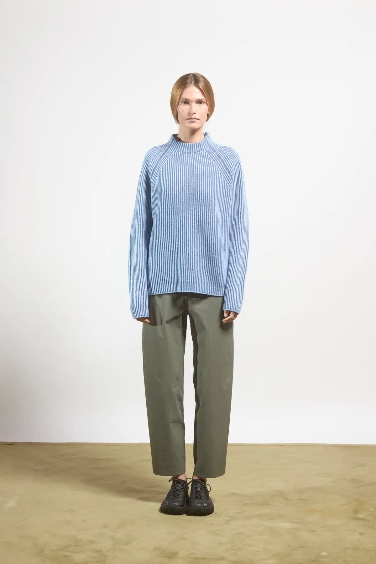 Maglione bicolore a coste inglesi Peonia Sky Blue-Denim