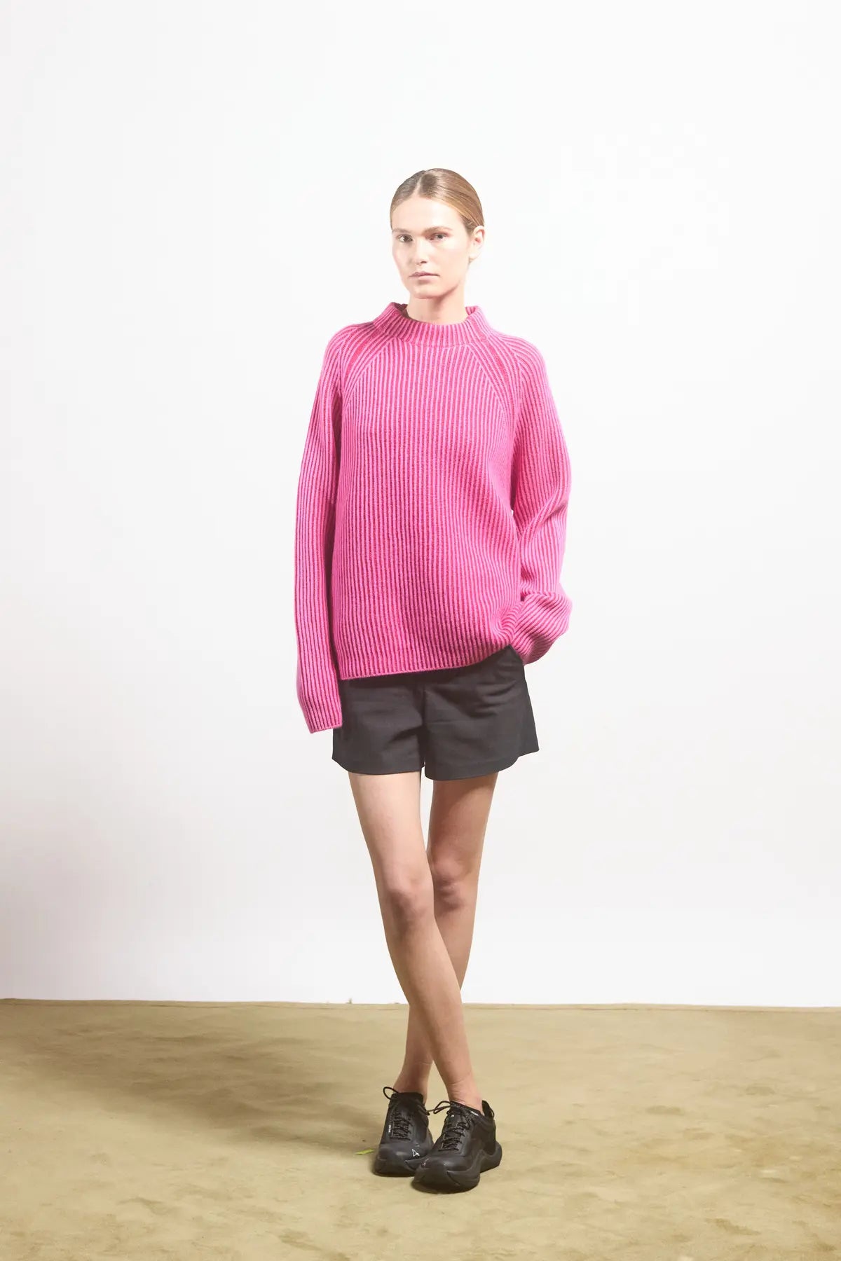 Maglione bicolore a coste inglesi Peonia Pink Barbie-Magenta