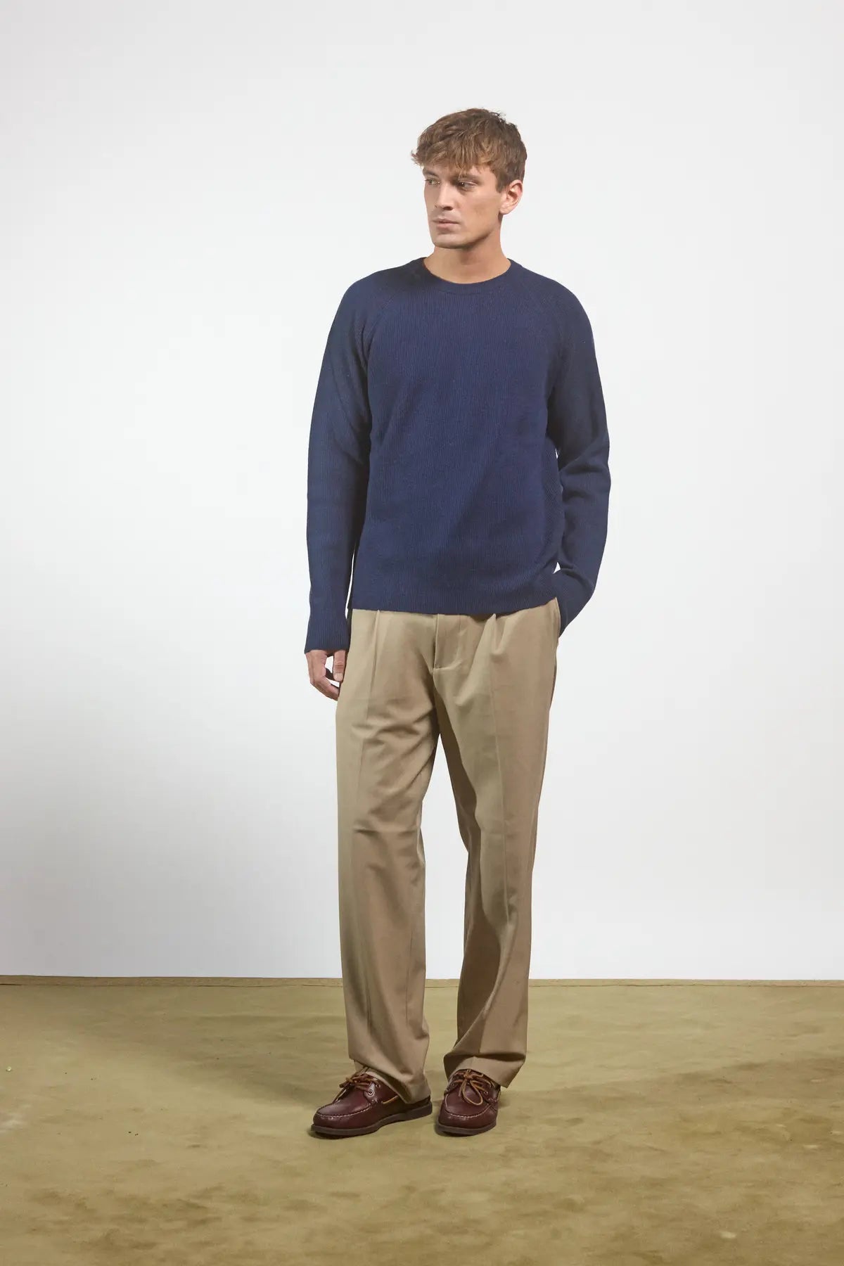 Crew neck sweater in English rib knit Timo Blue Navy