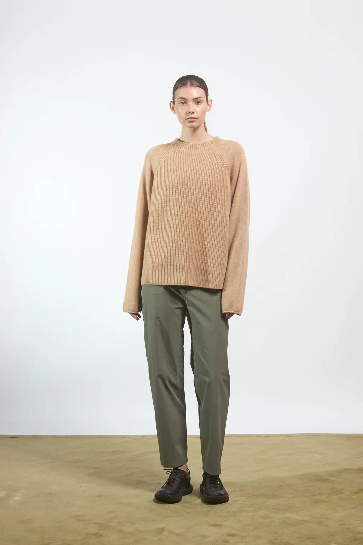 Maglione in maglia semplice con coste inglesi Campanulla Beige