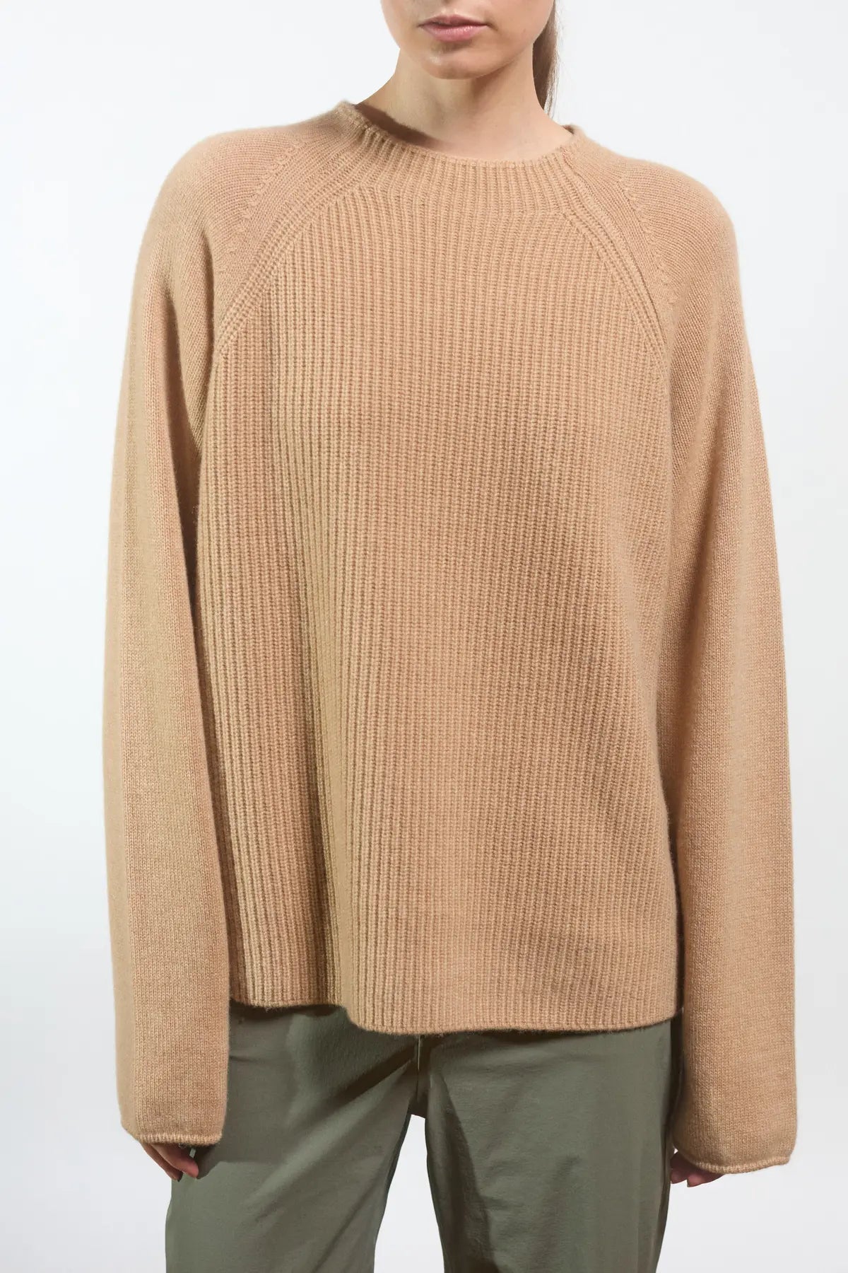 Maglione in maglia semplice con coste inglesi Campanulla Beige