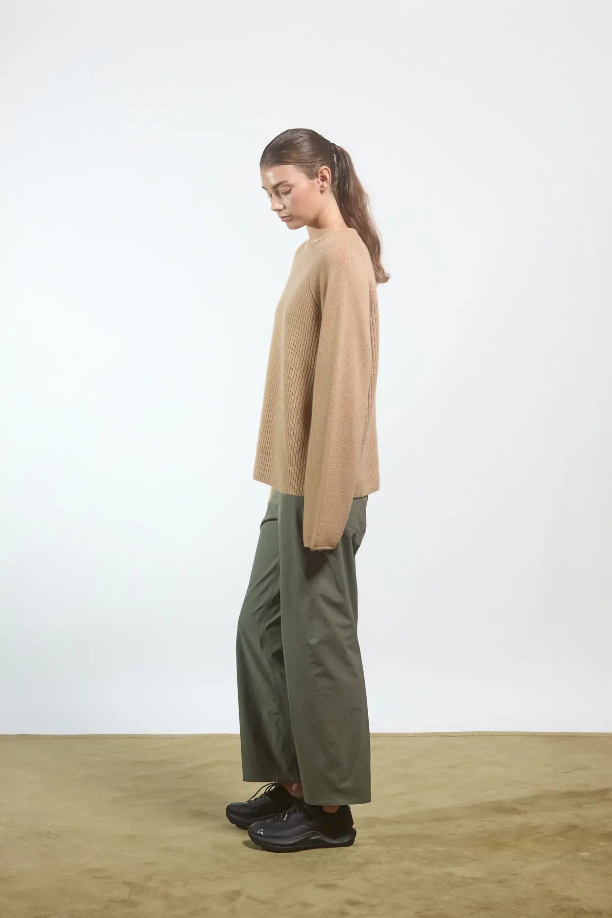 Maglione in maglia semplice con coste inglesi Campanulla Beige